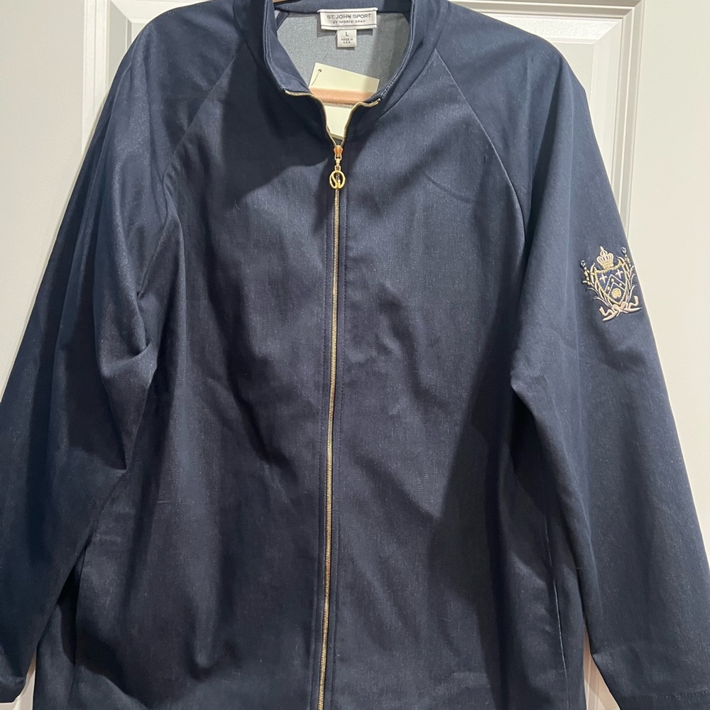 St John Indigo Jacket with Gold Zipper